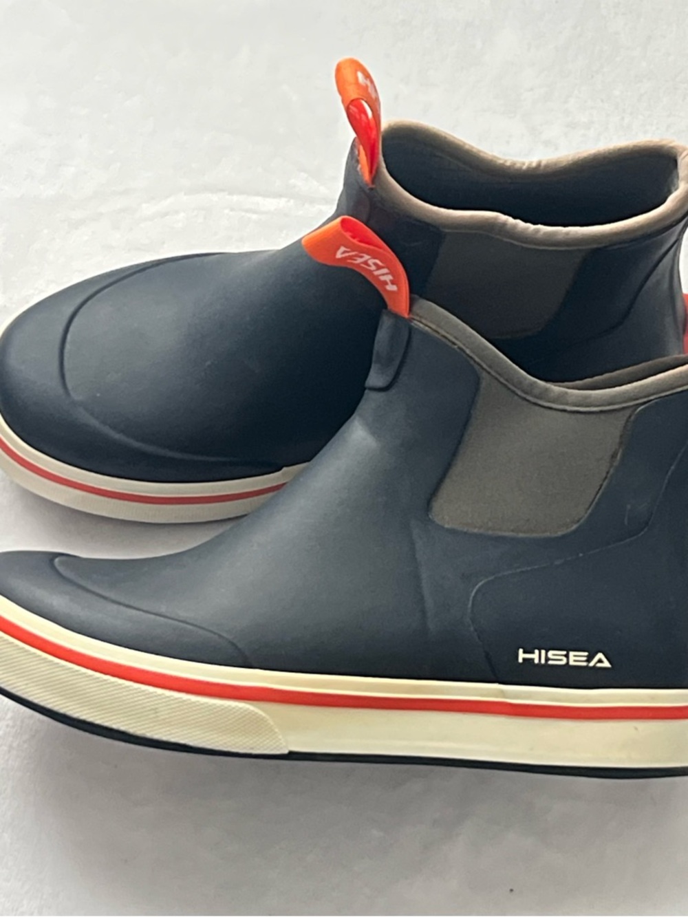 HISEA Men’s Navy and Orange Slip-On Waterproof Rain Boots, Size 7